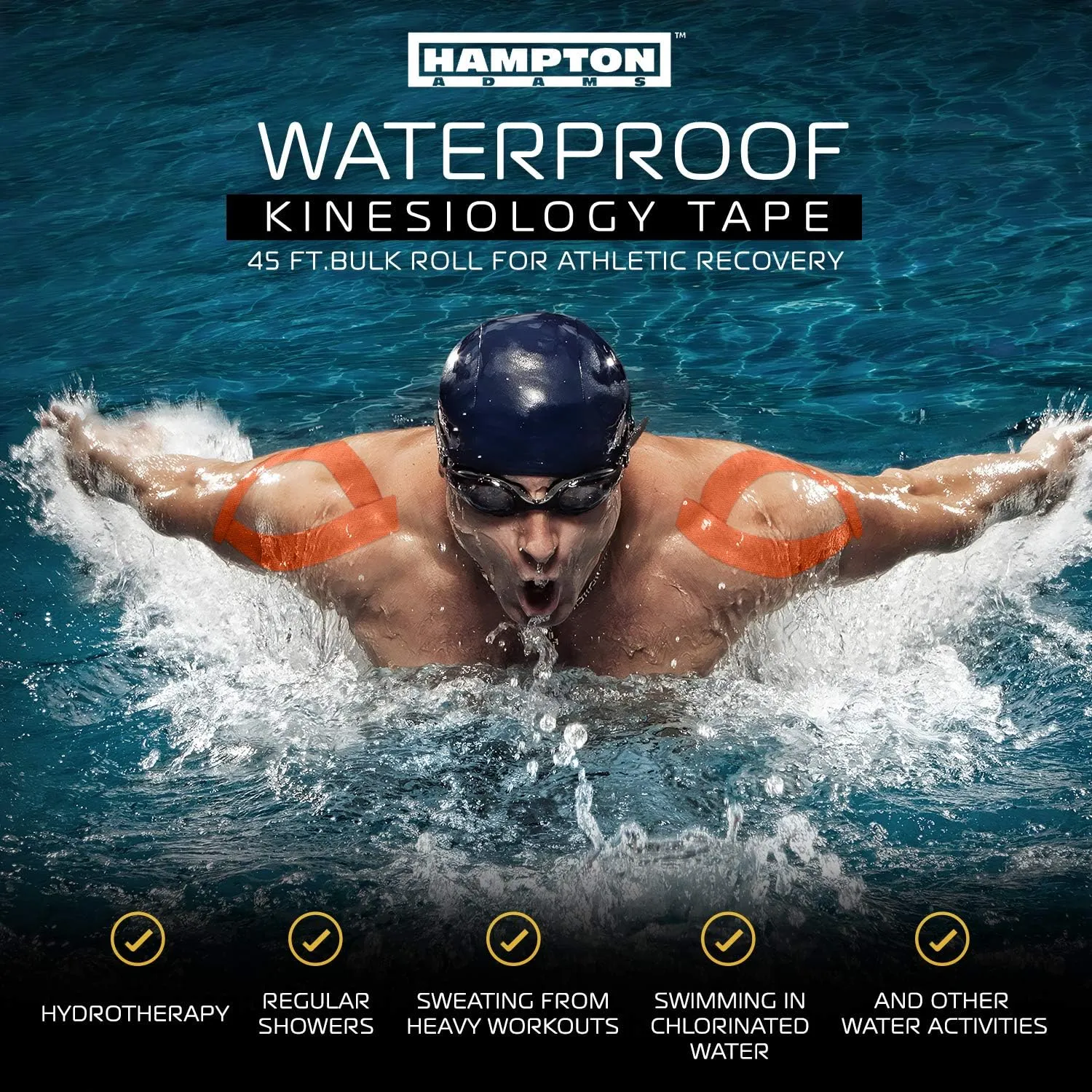 Hampton Adams | As Seen on Shark Tank | Elastic Kinesiology Tape (Bulk Roll) | 135ft Uncut | Supports & Protects Muscle Wrist Knee Shoulder Back Plantar Fasciitis | Waterproof Hypoallergenic