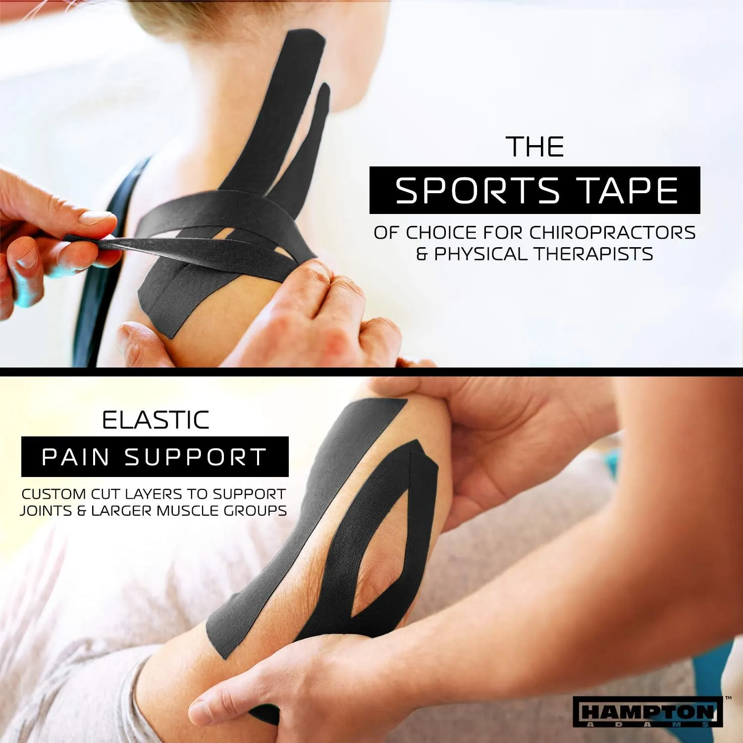 Hampton Adams | As Seen on Shark Tank | Elastic Kinesiology Tape (Bulk Roll) | 135ft Uncut | Supports & Protects Muscle Wrist Knee Shoulder Back Plantar Fasciitis | Waterproof Hypoallergenic