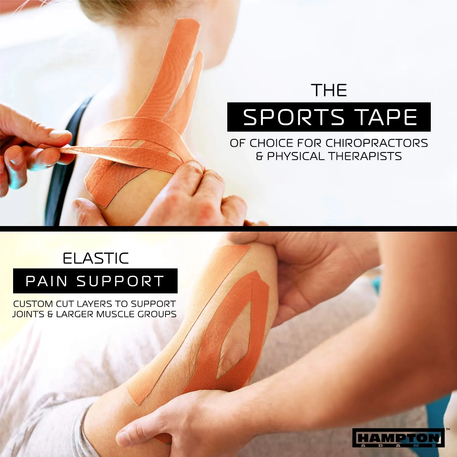 Hampton Adams | As Seen on Shark Tank | Elastic Kinesiology Tape (Bulk Roll) | 135ft Uncut | Supports & Protects Muscle Wrist Knee Shoulder Back Plantar Fasciitis | Waterproof Hypoallergenic