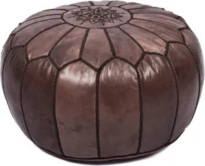 Handmade Moroccan Genuine Leather Pouf Ottoman Cover – Unstuffed Foot Stool Ottoman, Boho Foot Rest Under Desk, Round Ottoman for Living Room, Bedroom - Housewarming Gifts New Home, Weddings Gifts