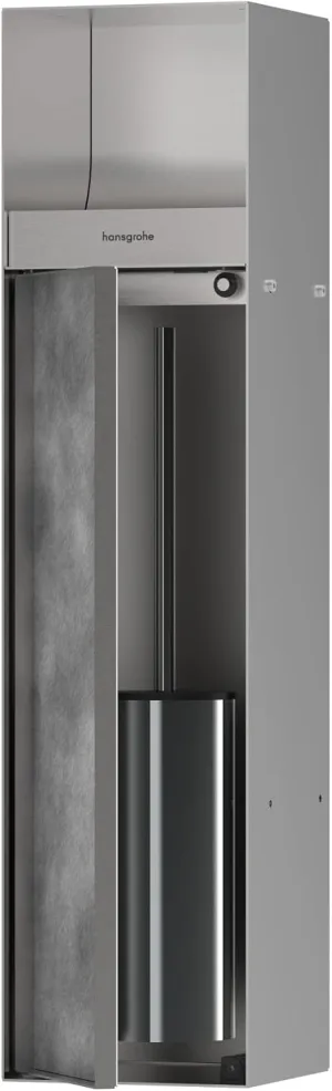 hansgrohe XtraStoris Rock Recessed Toilet Brush Holder with Toilet Paper Holder & Tileable Door in Brushed Stainless Steel, 56062800
