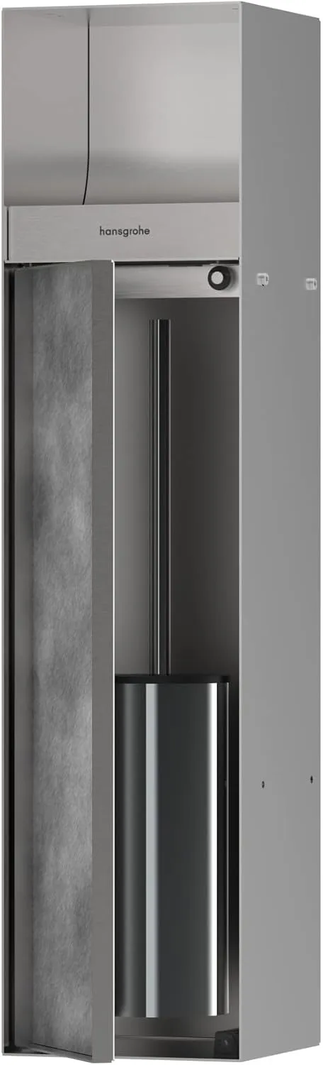hansgrohe XtraStoris Rock Recessed Toilet Brush Holder with Toilet Paper Holder & Tileable Door in Brushed Stainless Steel, 56062800