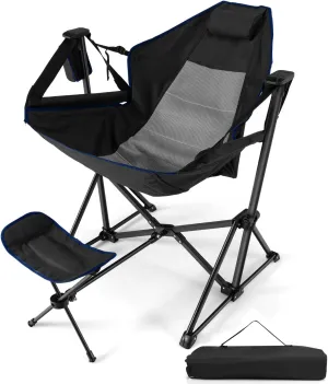 HAPPYGRILL Hammock Camping Chair Folding Camping Swinging Chair with Retractable Footrest, Cozy Head Pillow, Carrying Bag, Portable Lightweight Rocking Chair for Camping Fishing Picnic