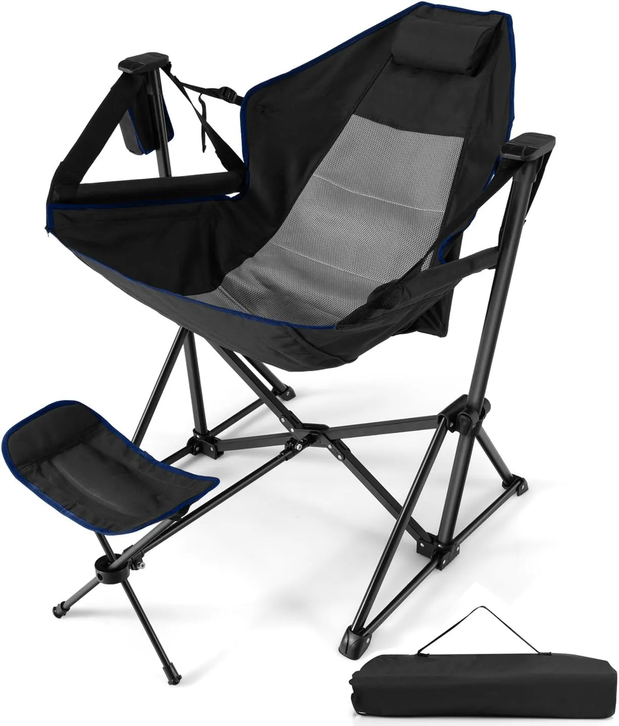 HAPPYGRILL Hammock Camping Chair Folding Camping Swinging Chair with Retractable Footrest, Cozy Head Pillow, Carrying Bag, Portable Lightweight Rocking Chair for Camping Fishing Picnic