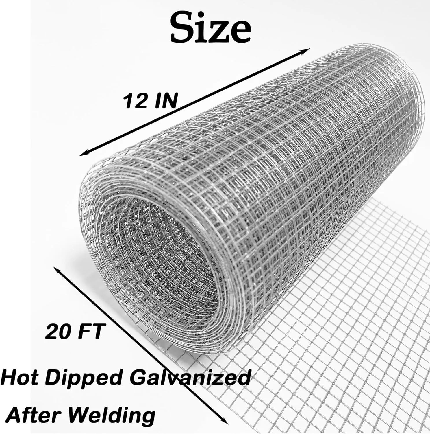 Hardware Cloth 1/4 inch 12IN x20FT Galvanized After Welding 23 Gauge,Chicken Wire Mesh Screen Fence, Heavy Duty Wire Mesh Roll for Chicken Pen/Coop Fences, Garden Fences,Poultry Netting Cage