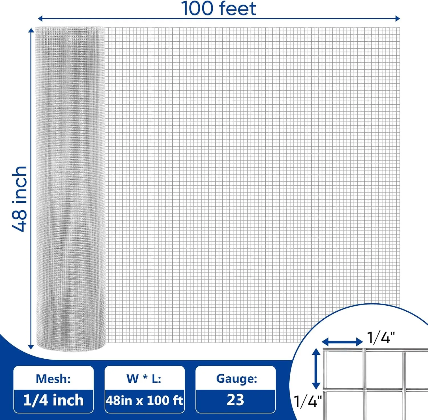 Hardware Cloth 1/4 Inch 48 x 100 ft 23 gauge Hot Dipped Galvanized After Welding Fence Wire Mesh Roll Hardware Mesh Chicken Rabbit Snake Cage Welding Fencing