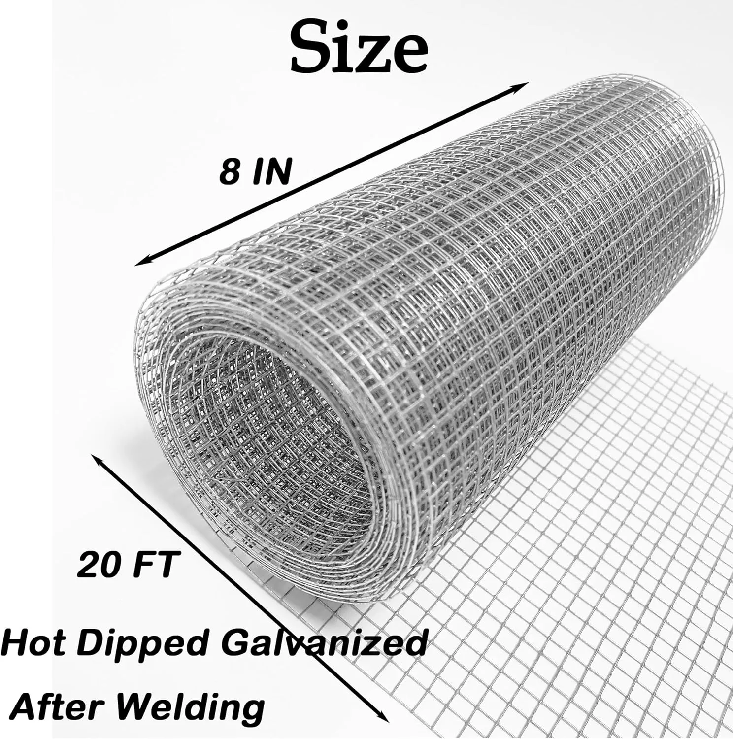 Hardware Cloth 1/4 inch 8inx20ft,Chicken Wire Mesh Fence,Galvanized After Welding 23 Gauge,Wire Mesh Roll Wire Cloth for Chicken Pen/Coop Fences, Garden Fences,Screen Meshs,Poultry Netting Cage