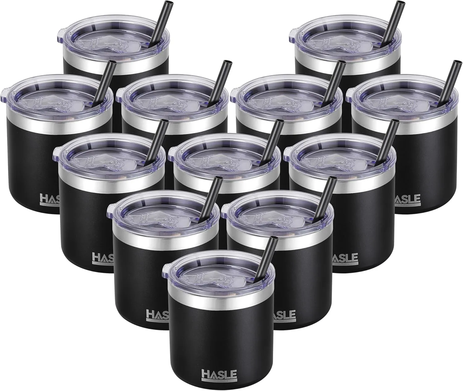 HASLE OUTFITTERS 10oz Insulated Tumblers with Lid and Straw,Stainless Steel Tumbler Travel Coffee Mug,Double Wall Reusable Tumbler Cup for Iced and Hot Drinks(Black,12 Pack)