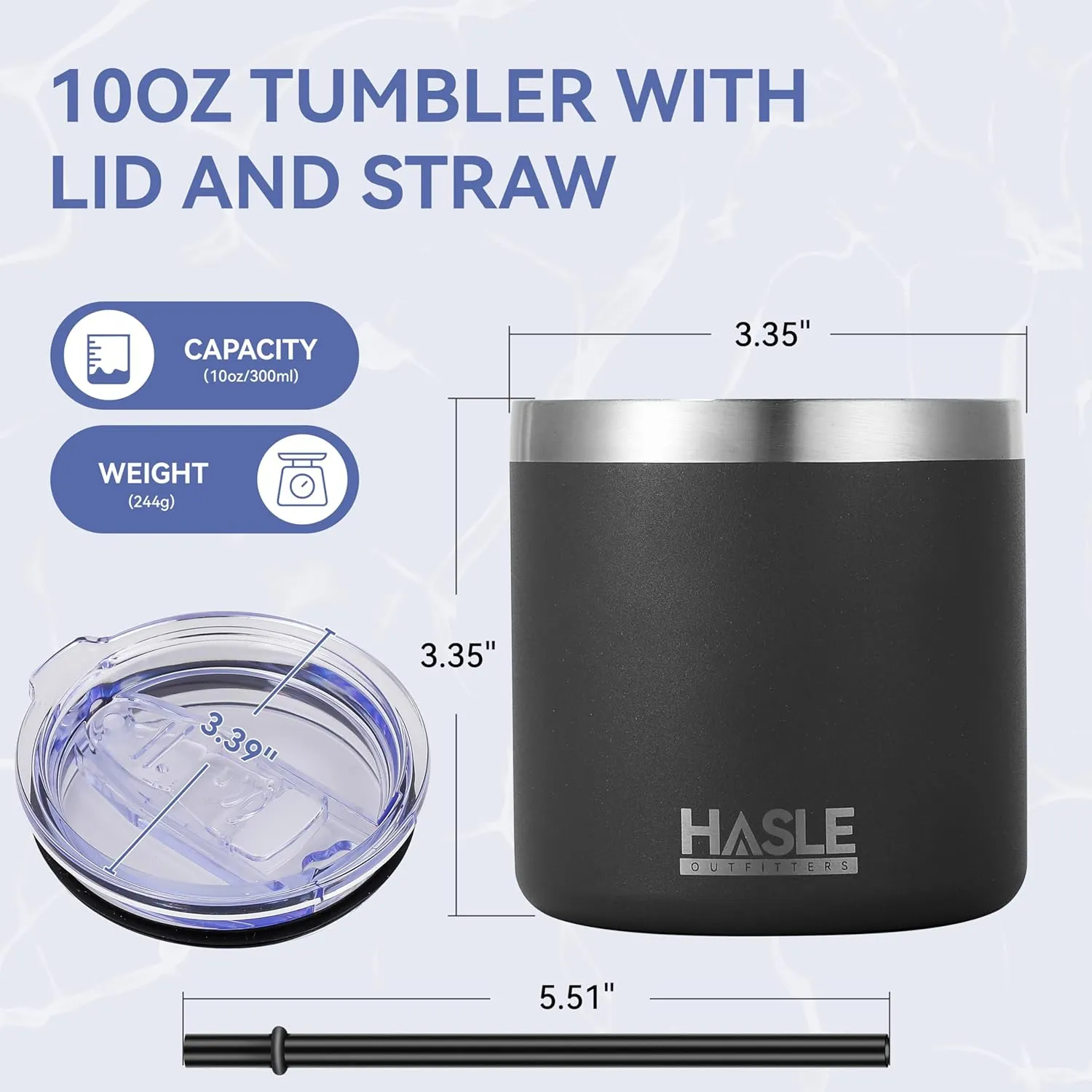 HASLE OUTFITTERS 10oz Insulated Tumblers with Lid and Straw,Stainless Steel Tumbler Travel Coffee Mug,Double Wall Reusable Tumbler Cup for Iced and Hot Drinks(Black,12 Pack)