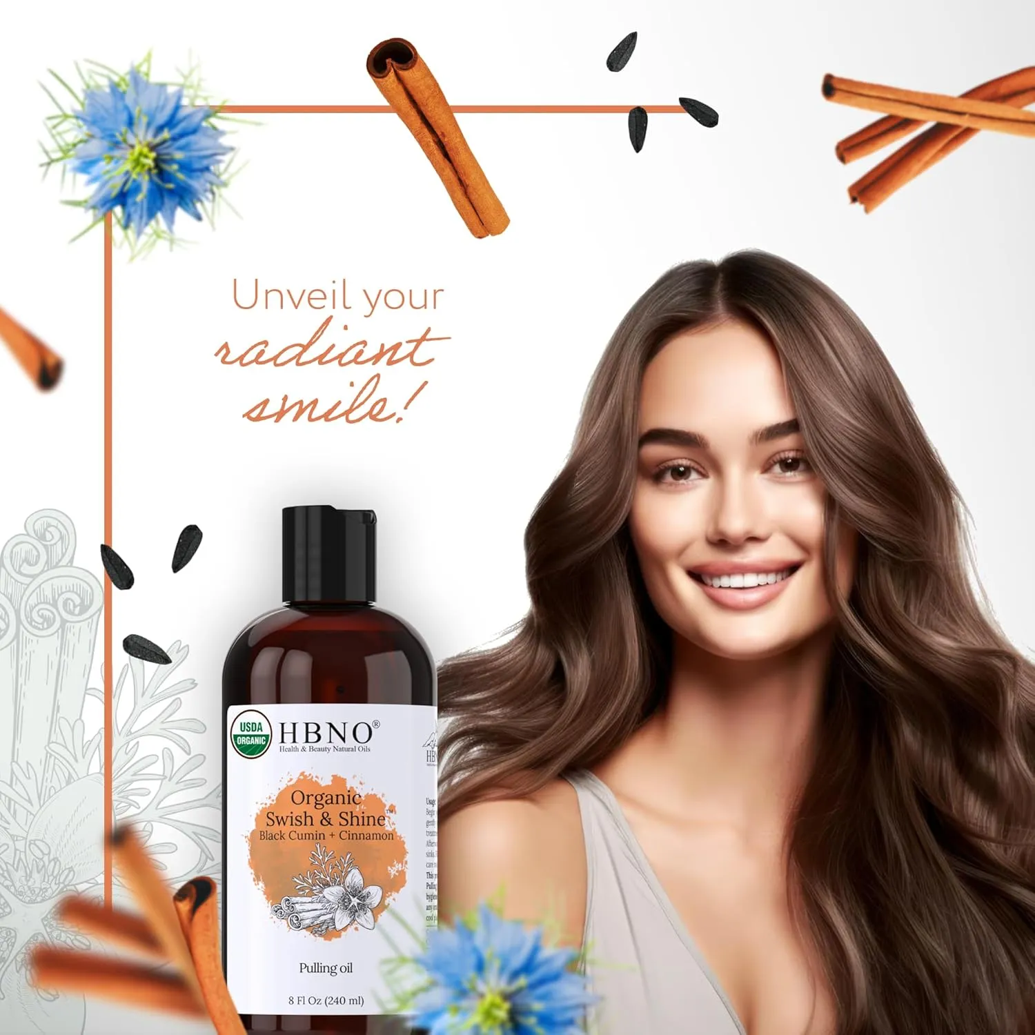 HBNO Black Cumin Oil pulling cinnamon - Huge 8 oz (240ml) Value Size - Ideal for everyday use as a mouth freshener