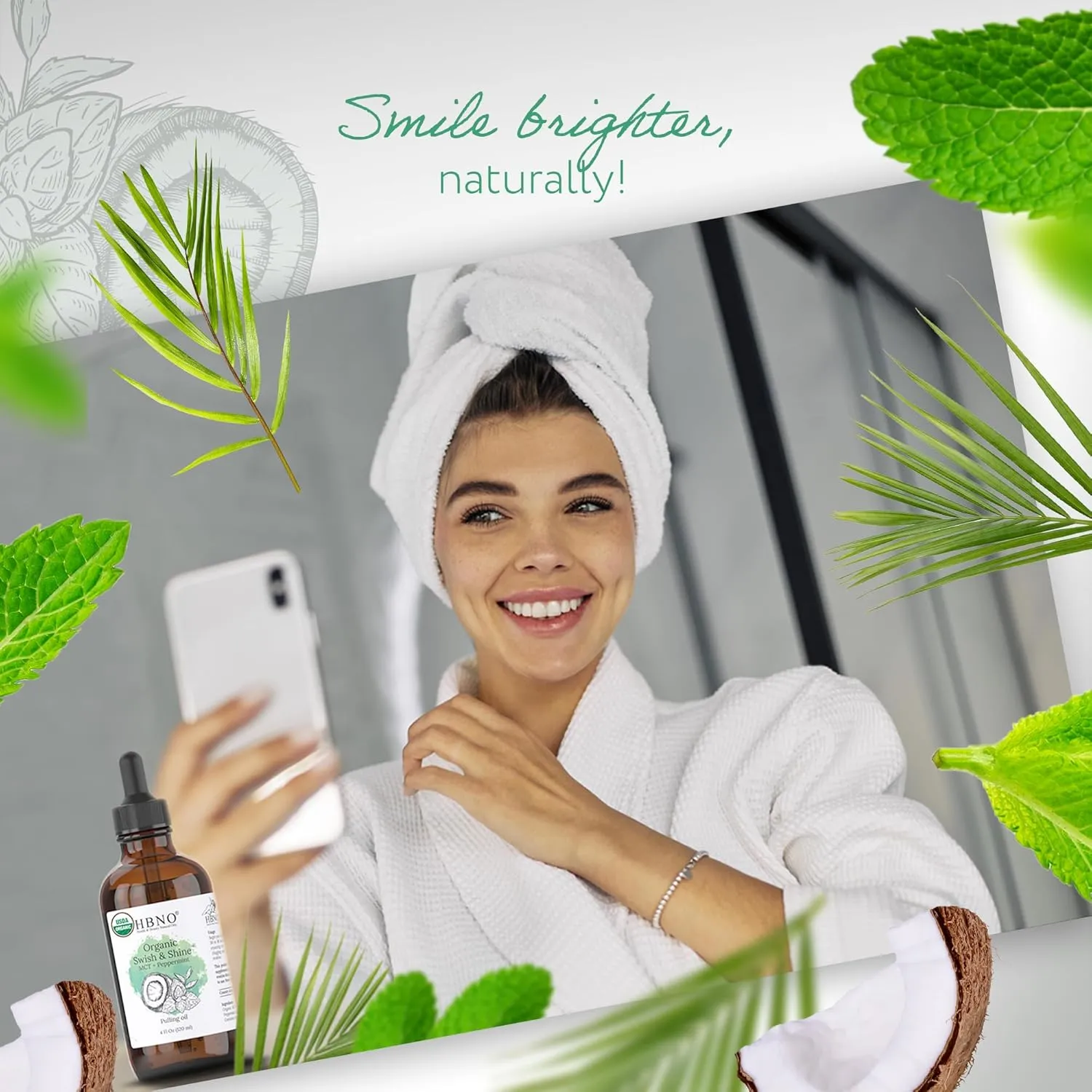 HBNO MCT Oil Pulling Peppermint - Huge 4 oz (120ml) Value Size - Ideal for Everyday use as a Mouth freshener