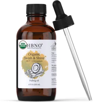 HBNO Swish & Shine MCT & Cinnamon Pulling Oil- Huge 4 oz (120ml) Value Size - Ideal for Everyday use as a Mouth freshener