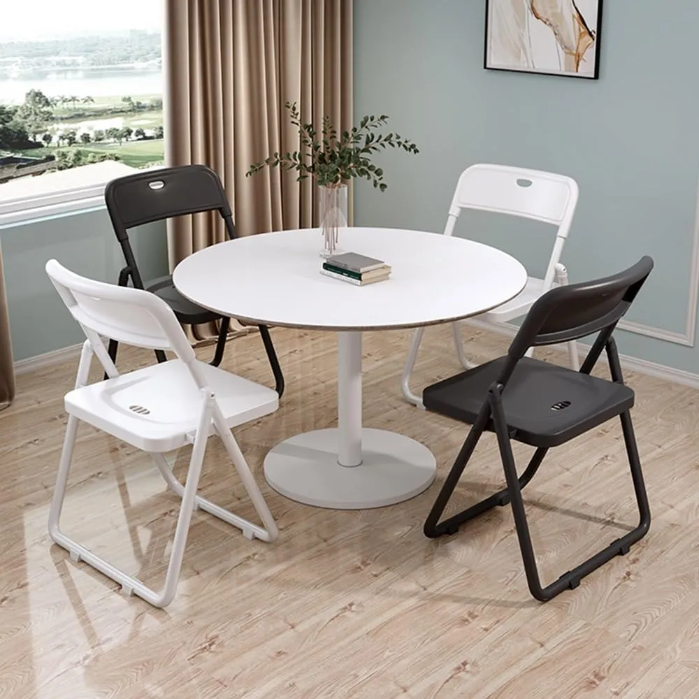 HCZION Plastic Folding Chair Outdoor Stackable Chair Portable Dining Chairs Fold Up Party Chair Garage Folding Stool with Backrest Lightweight Camping Chair (Color : Black)