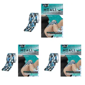 Heali Kinesiology Tape (3 Pack), Waterproof Breathable Latex Free Tape, Roll-20 Strips, 2" x 10" Strips, for Knee Pain, Tennis Elbow - Kinesiology Fitness Beige Tape with Blue Camo Design
