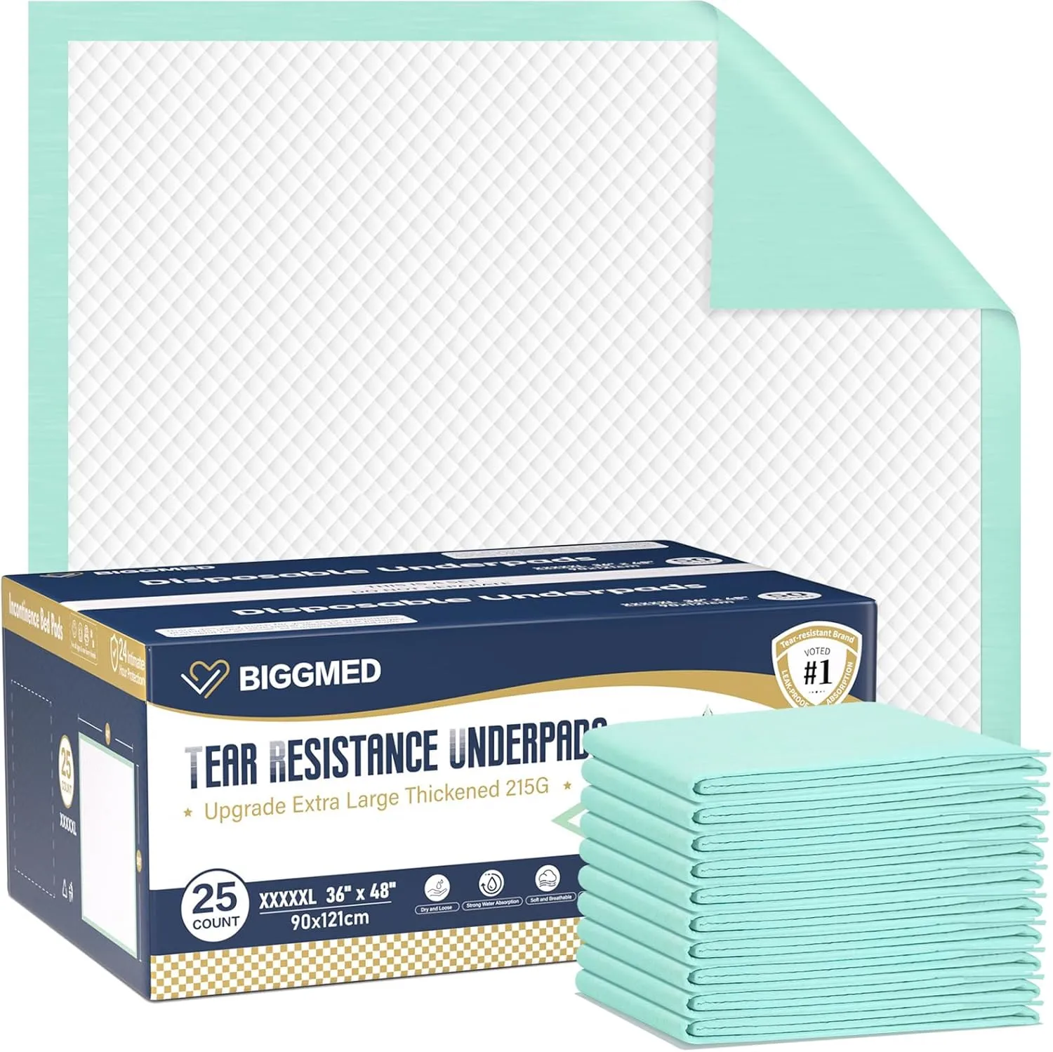Heavy Duty Chucks Pads Disposable 48" x 36" Tear-Resistant 25 Count Underpads 215 Gram Thickened Incontinence Bed Pads Extra Large Chux Pads Pee Pads for Adult Elderly Puppy Pads for Training