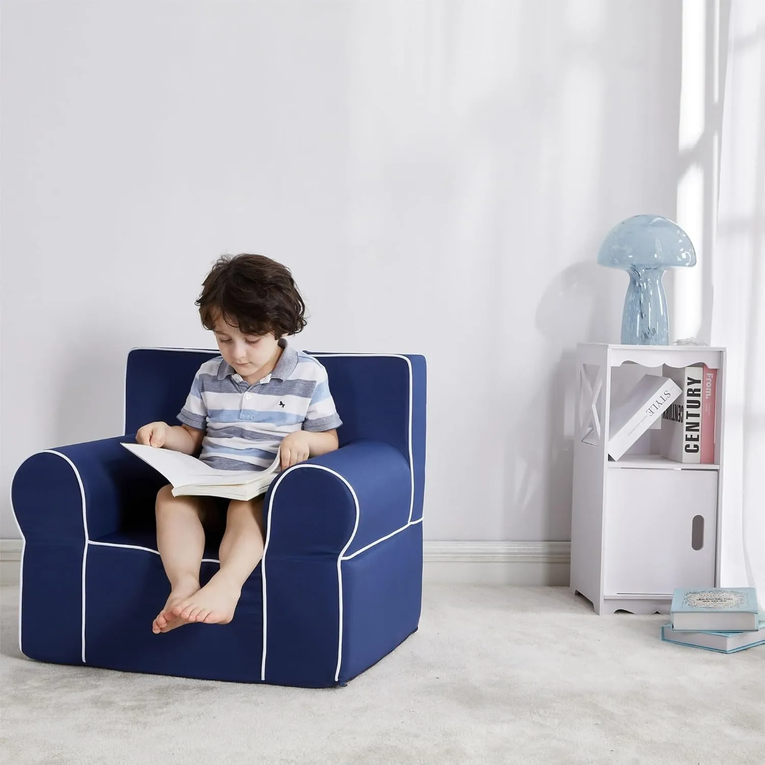 Heritage Kids Navy Everywhere Foam Armchair with Carry Handle and Removable Cover,25"x21"x 22",Ages 3 