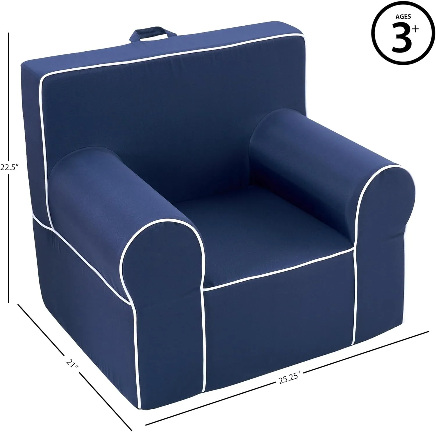 Heritage Kids Navy Everywhere Foam Armchair with Carry Handle and Removable Cover,25"x21"x 22",Ages 3 