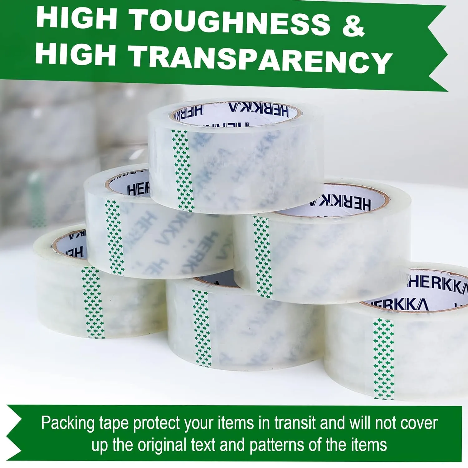 HERKKA Clear Packing Tape, 36 Rolls Heavy Duty Packaging Tape for Shipping Packaging Moving Sealing, Thicker Clear Packing Tape, 1.88 inches Wide, 65 Yards Per Roll, 2340 Total Yards