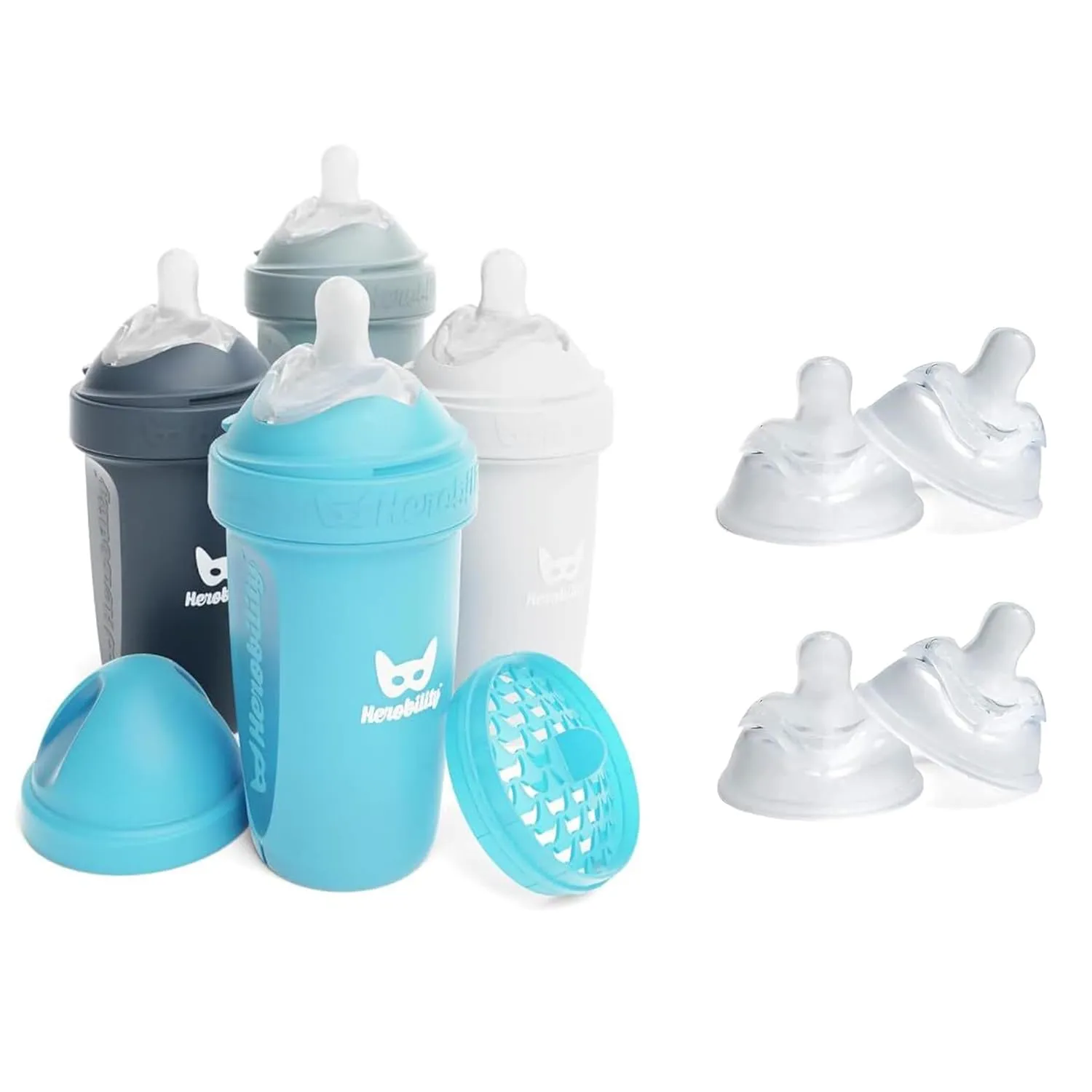 Herobility Double Anti-Colic Baby Bottle – 8.5 fl oz /240ml with Medium Size Teats - Bundle
