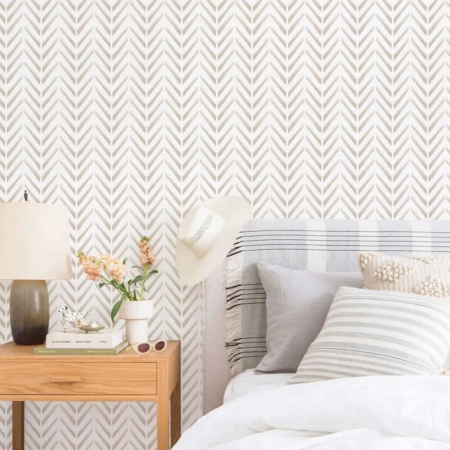 Herringbone Peel and Stick Wallpaper Boho Contact Paper for Cabinets Drawers Modern Chevron Farmhouse Self Adhesive Removable Wallpaper for Bedroom Vinyl Waterproof Shelf Liner 17.3inW 197inL
