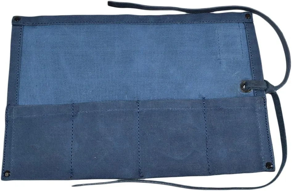 Hide & Drink, Waterproof Waxed Canvas Travel Watch Roll Organizer with 4 Slots, Easy Carry On Watchlover Storage, Handmade Travel Case, Blue Mar