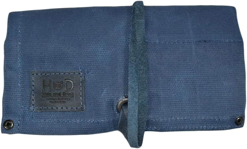 Hide & Drink, Waterproof Waxed Canvas Travel Watch Roll Organizer with 4 Slots, Easy Carry On Watchlover Storage, Handmade Travel Case, Blue Mar