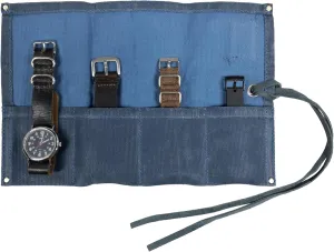 Hide & Drink, Waterproof Waxed Canvas Travel Watch Roll Organizer with 4 Slots, Easy Carry On Watchlover Storage, Handmade Travel Case, Blue Mar