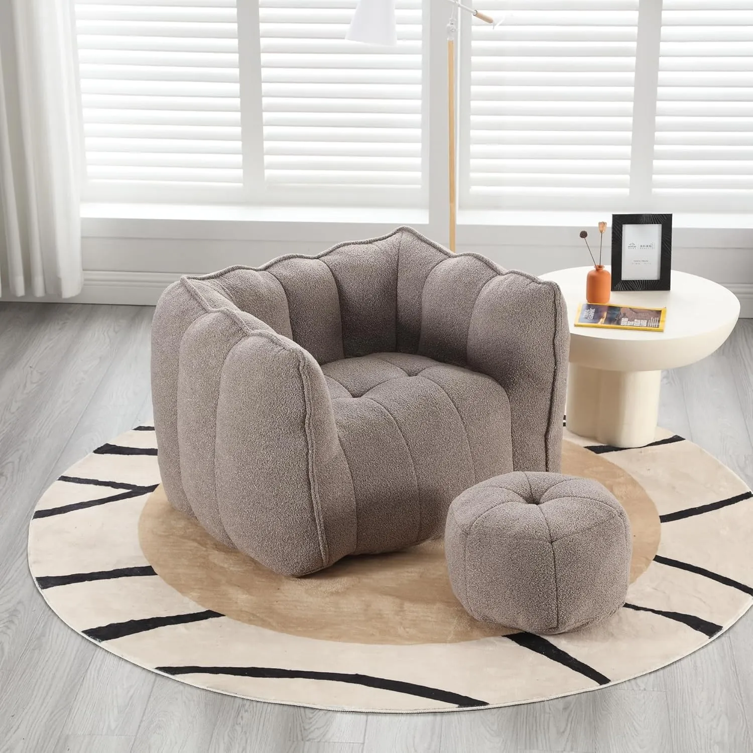 HMFULE Bean Bag Chairs with Ottoman, Bean Bag Sofa Bean Bag Couch Modern Lazy Sofa Chair with High Resilient Foam Armrests for Living Room, Bedroom, Apartment,Coffee