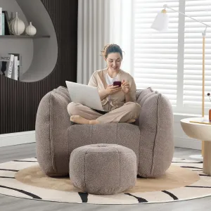HMFULE Bean Bag Chairs with Ottoman, Bean Bag Sofa Bean Bag Couch Modern Lazy Sofa Chair with High Resilient Foam Armrests for Living Room, Bedroom, Apartment,Coffee