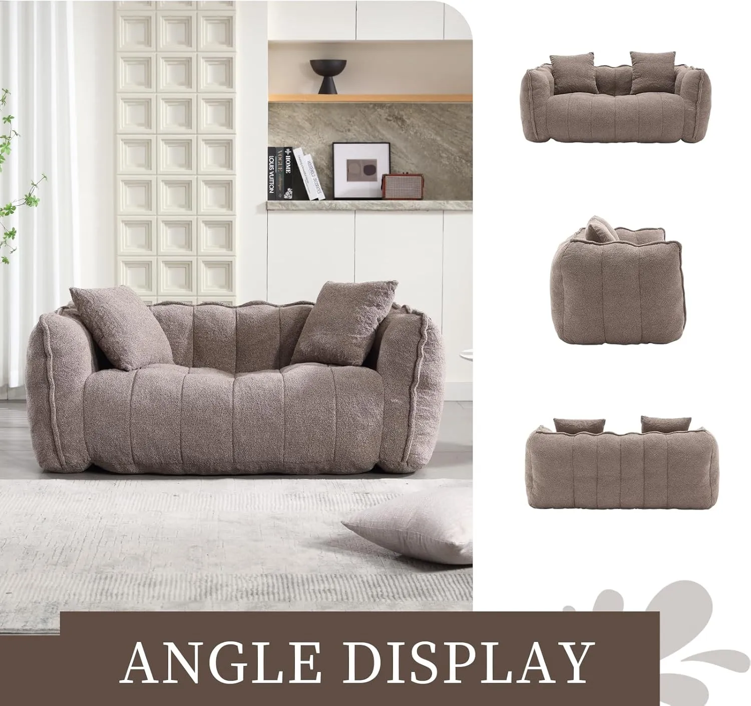 HMFULE Twin Size Bean Bag Chairs for Adults, Bean Bag Couch, Loveseat Bean Bag Sofa Modern Lazy Sofa Chair with Armrests for Living Room, Bedroom, Apartment Coffee