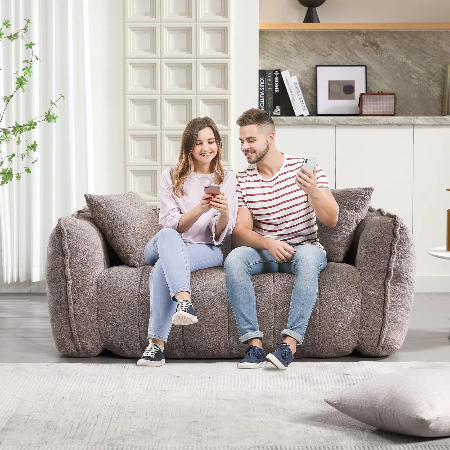 HMFULE Twin Size Bean Bag Chairs for Adults, Bean Bag Couch, Loveseat Bean Bag Sofa Modern Lazy Sofa Chair with Armrests for Living Room, Bedroom, Apartment Coffee