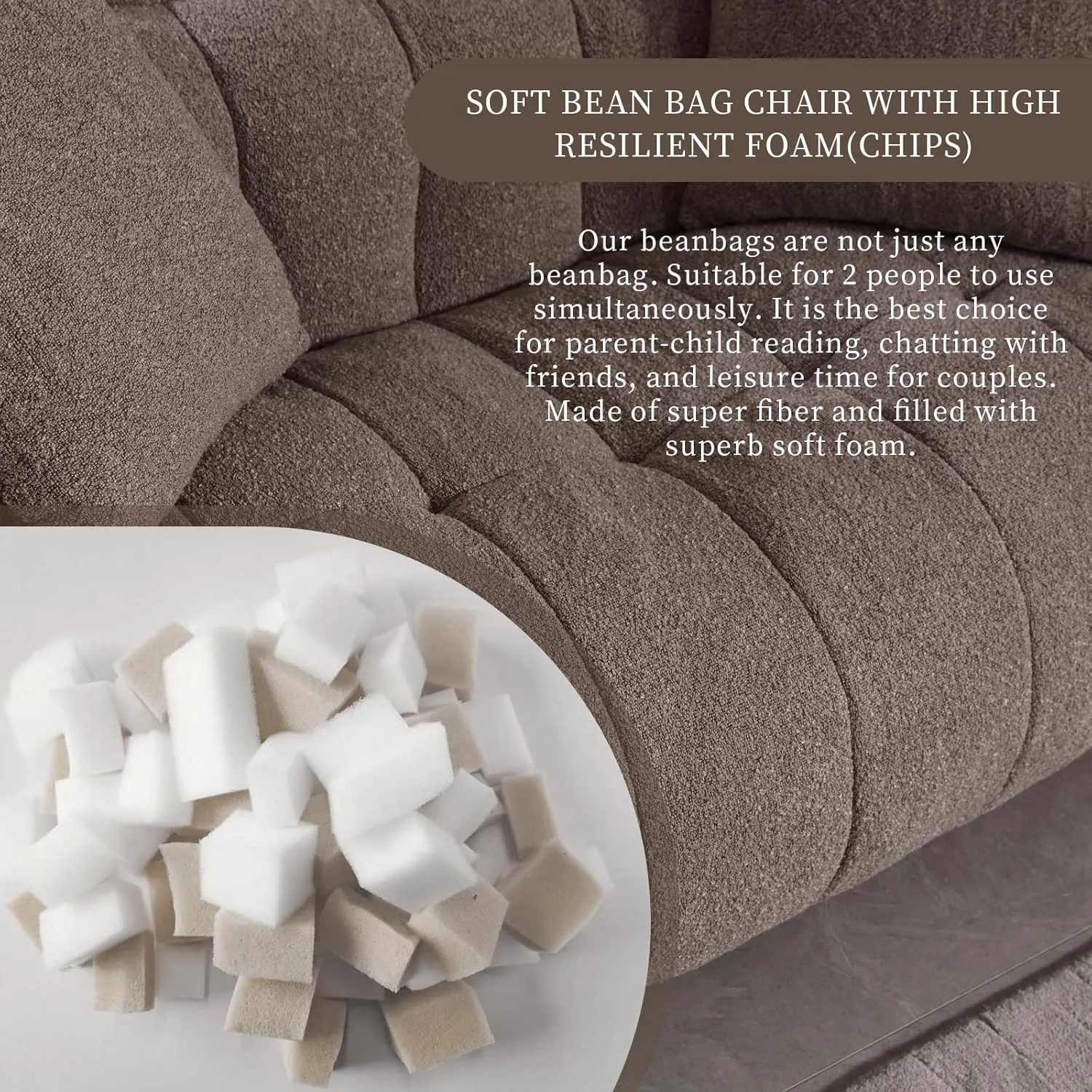 HMFULE Twin Size Bean Bag Chairs for Adults, Bean Bag Couch, Loveseat Bean Bag Sofa Modern Lazy Sofa Chair with Armrests for Living Room, Bedroom, Apartment Coffee