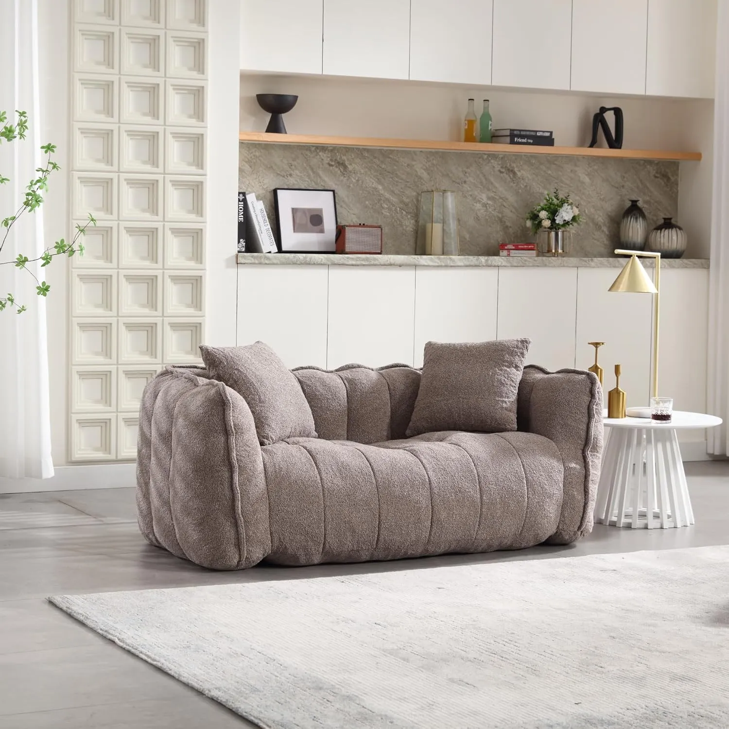 HMFULE Twin Size Bean Bag Chairs for Adults, Bean Bag Couch, Loveseat Bean Bag Sofa Modern Lazy Sofa Chair with Armrests for Living Room, Bedroom, Apartment Coffee