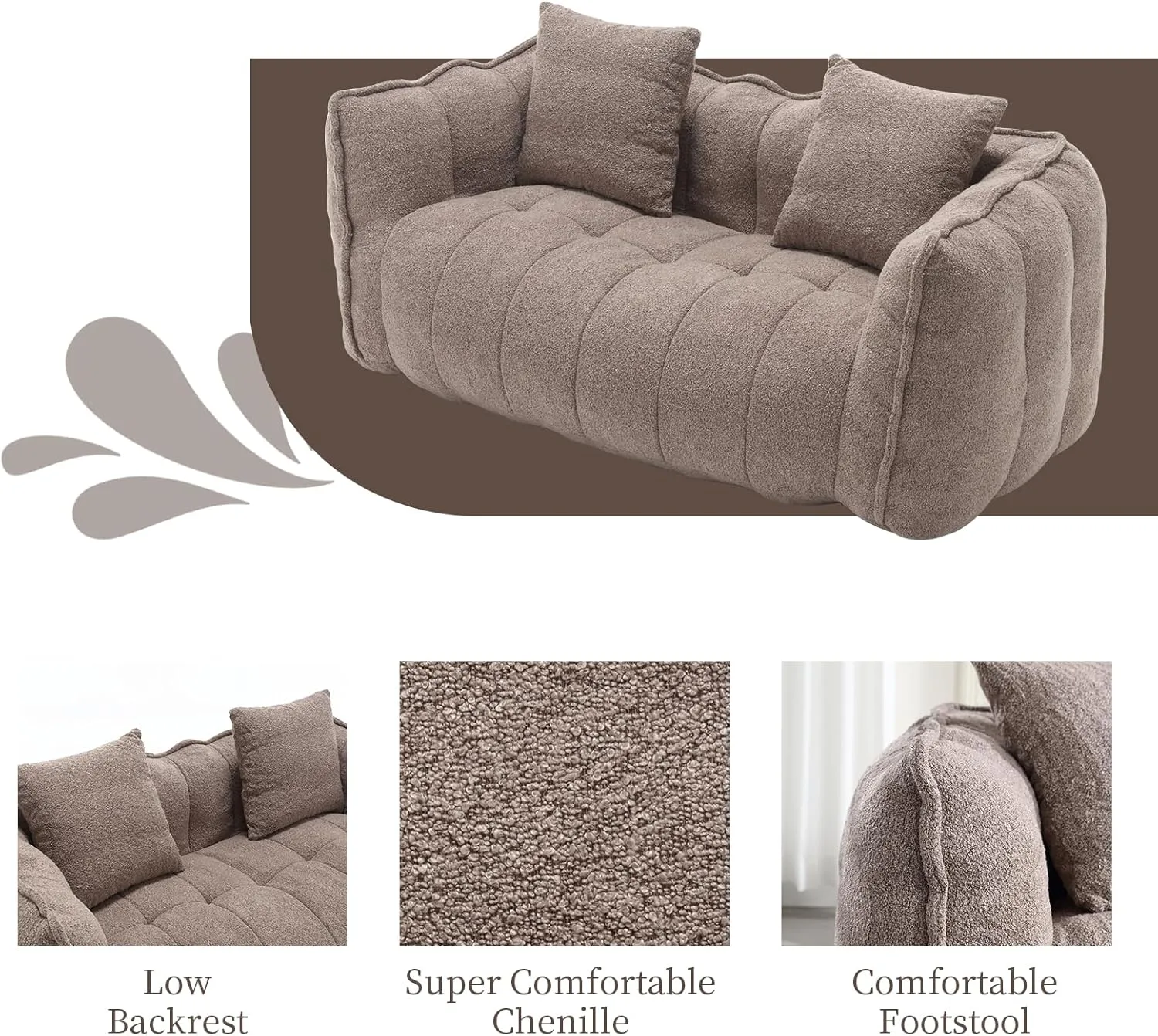 HMFULE Twin Size Bean Bag Chairs for Adults, Bean Bag Couch, Loveseat Bean Bag Sofa Modern Lazy Sofa Chair with Armrests for Living Room, Bedroom, Apartment Coffee