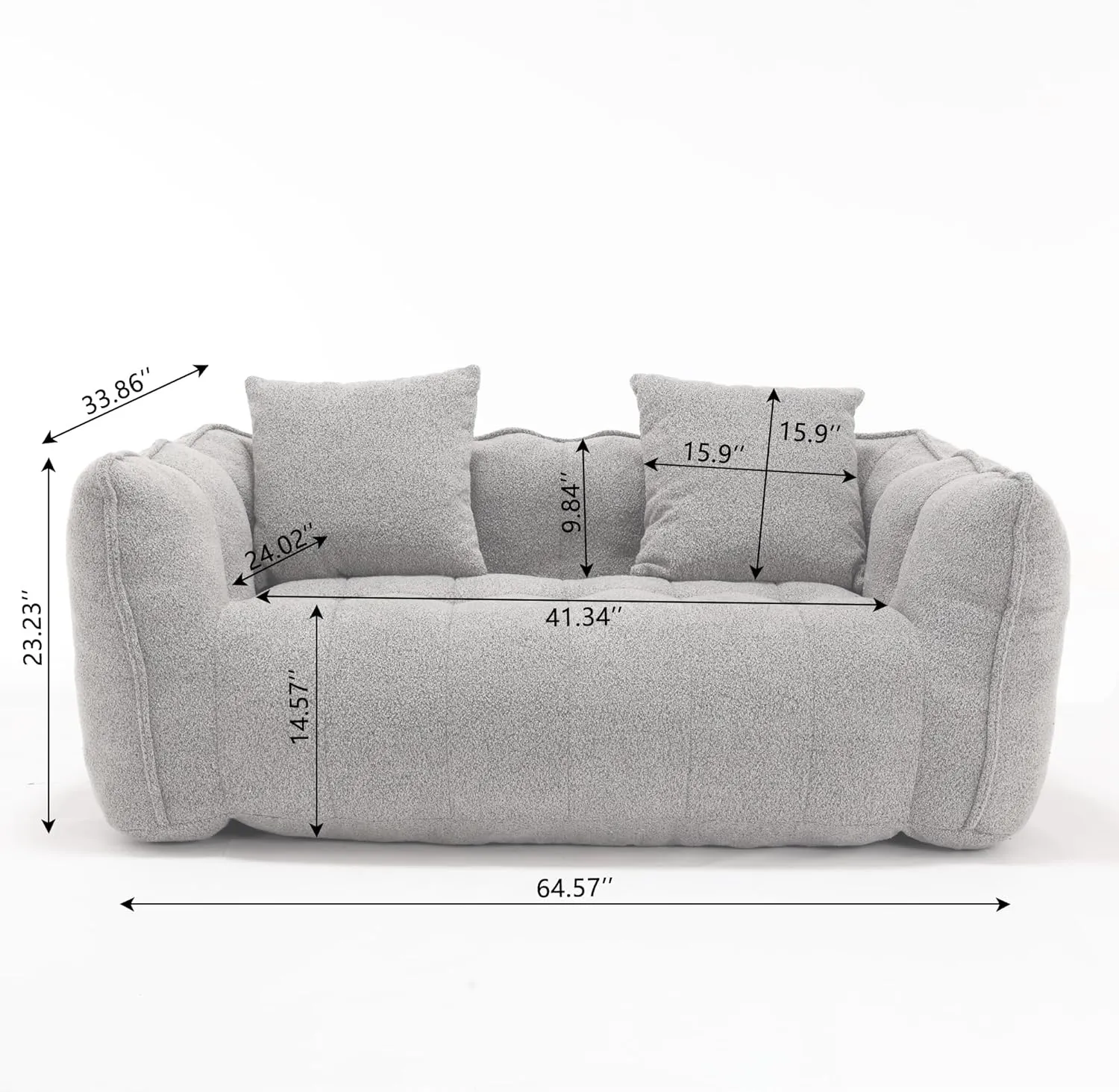 HMFULE Twin Size Bean Bag Chairs for Adults, Bean Bag Couch, Loveseat Bean Bag Sofa Modern Lazy Sofa Chair with Armrests for Living Room, Bedroom, Apartment Grey
