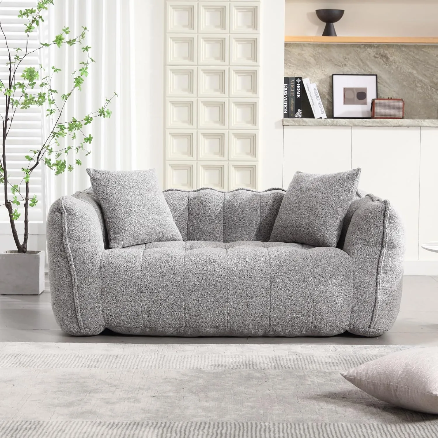 HMFULE Twin Size Bean Bag Chairs for Adults, Bean Bag Couch, Loveseat Bean Bag Sofa Modern Lazy Sofa Chair with Armrests for Living Room, Bedroom, Apartment Grey