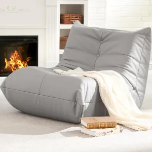 Hobestluk Bean Bag Chair Giant Bean Bag Sofa Memory Foam Bean Bag Chairs for Adults, Bean Bag Couches Faux Leather Bean Bag Chairs for Living Room Bedroom Dorm Office (Light Grey)
