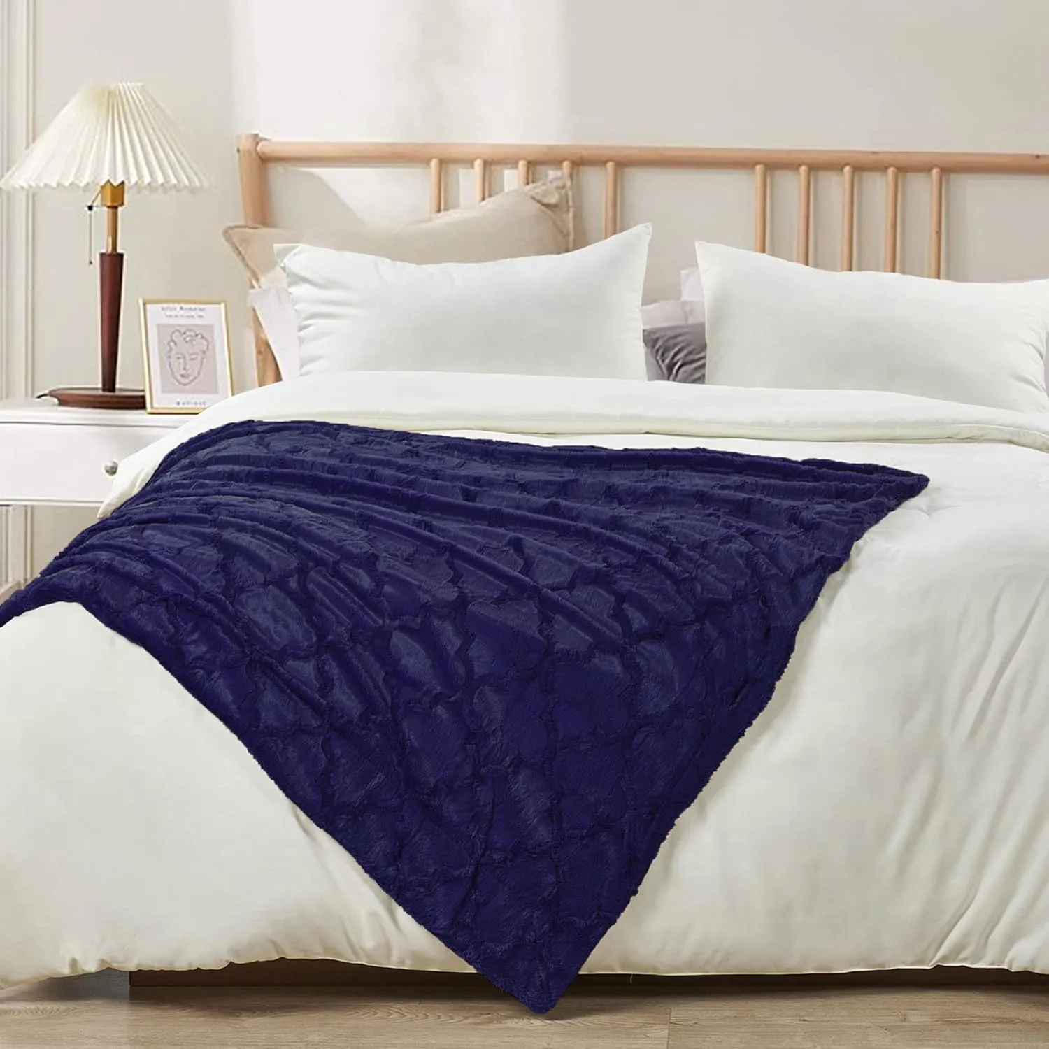 Home Soft Things Brushed Faux Fur Throw with Sherpa Backing, 60'' x 80'', Navy Blue Soft Fluffy Lightweight Luxury Throw for All Seasons Home Décor