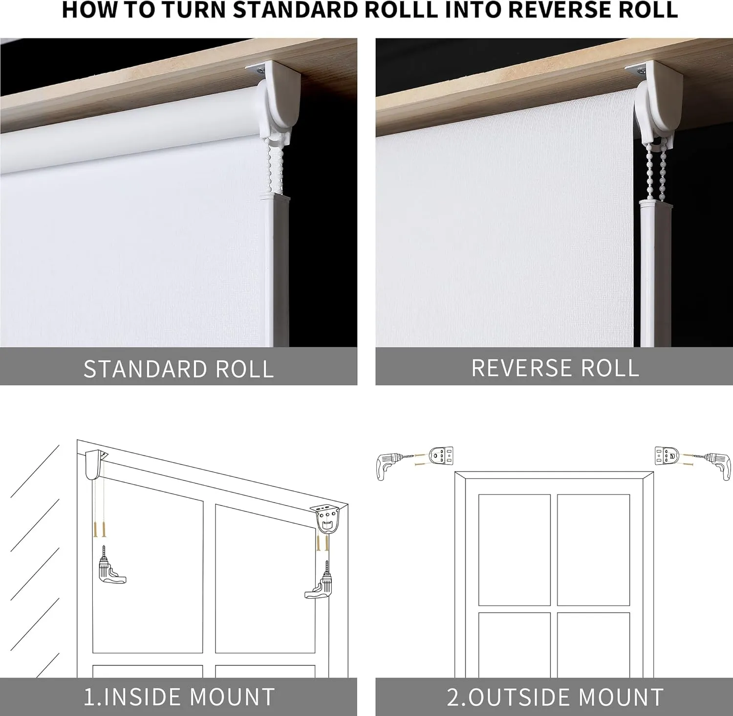 HOMEBOX 100% Blackout Roller Shade,Striped Jacquard Window Blinds with Thermal Insulated,Textured Fabric Roller Blinds,Roll Up Shades for Indoor Home,Easy to Install,Black（27"" W x72 H）, White