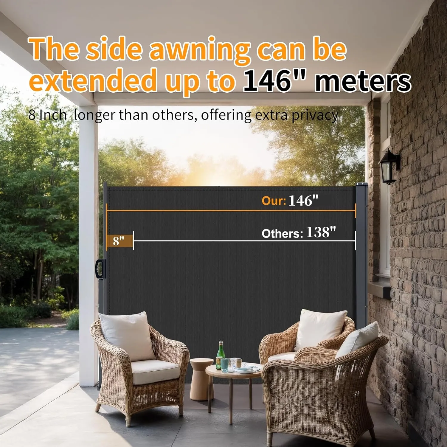 HOMEDEMO Retractable Side Awning 146" x 71" Carbon Gray, Privacy Screen Protection Awning, Waterproof & UV-Resistant Outdoor Side Pull Shade, for Patios, Balconies, and Gardens