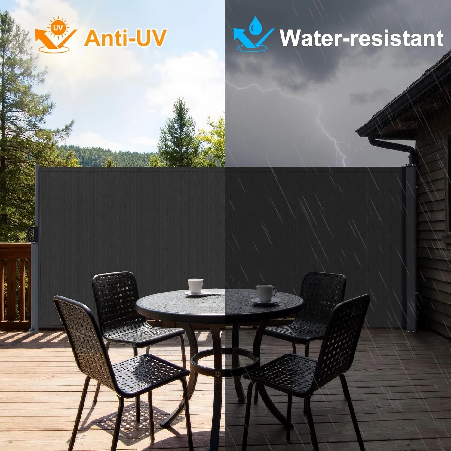 HOMEDEMO Retractable Side Awning 146" x 71" Carbon Gray, Privacy Screen Protection Awning, Waterproof & UV-Resistant Outdoor Side Pull Shade, for Patios, Balconies, and Gardens