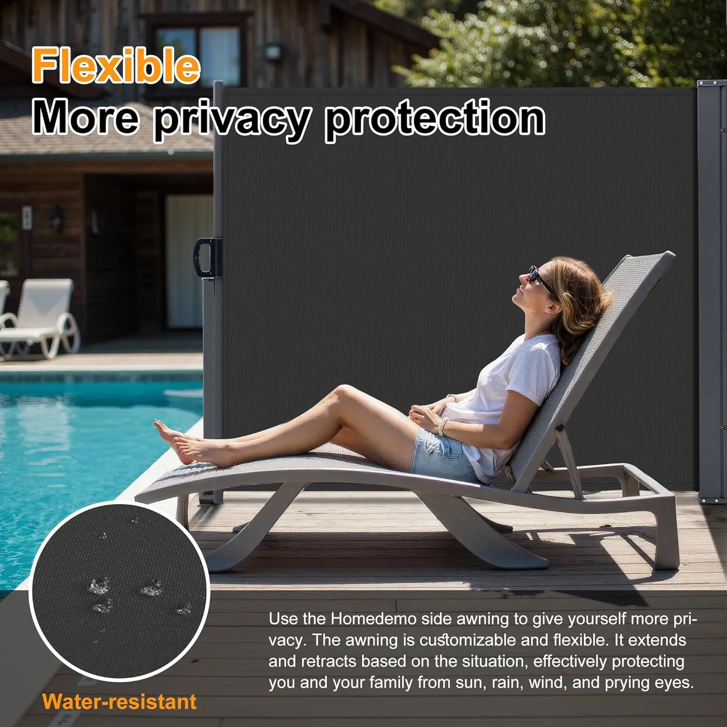 HOMEDEMO Retractable Side Awning 146" x 71" Carbon Gray, Privacy Screen Protection Awning, Waterproof & UV-Resistant Outdoor Side Pull Shade, for Patios, Balconies, and Gardens