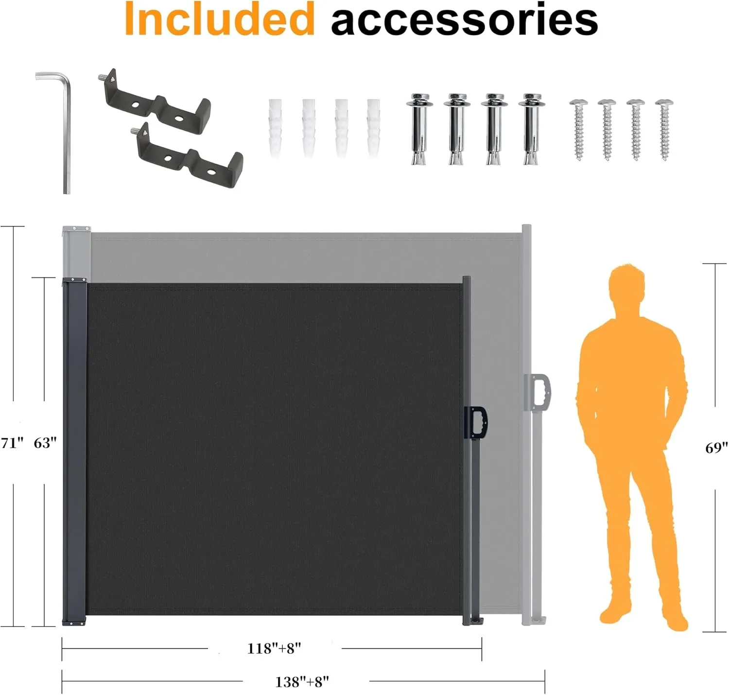 HOMEDEMO Retractable Side Awning 146" x 71" Carbon Gray, Privacy Screen Protection Awning, Waterproof & UV-Resistant Outdoor Side Pull Shade, for Patios, Balconies, and Gardens