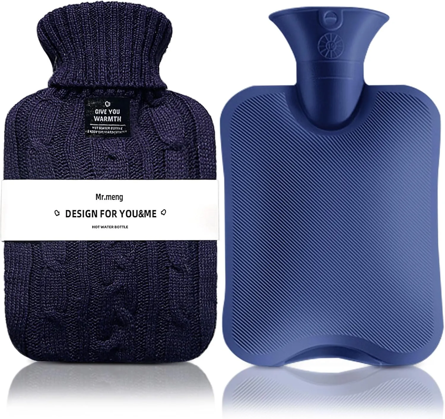 Hot Water Bottle with Knitted Cover, 2L 1L Hot Water Bag for Hot and Cold Compress, Hand Feet Warmer, Ideal for Menstrual Cramps, Neck and Shoulder Pain Relief (Blue, 2000ml)