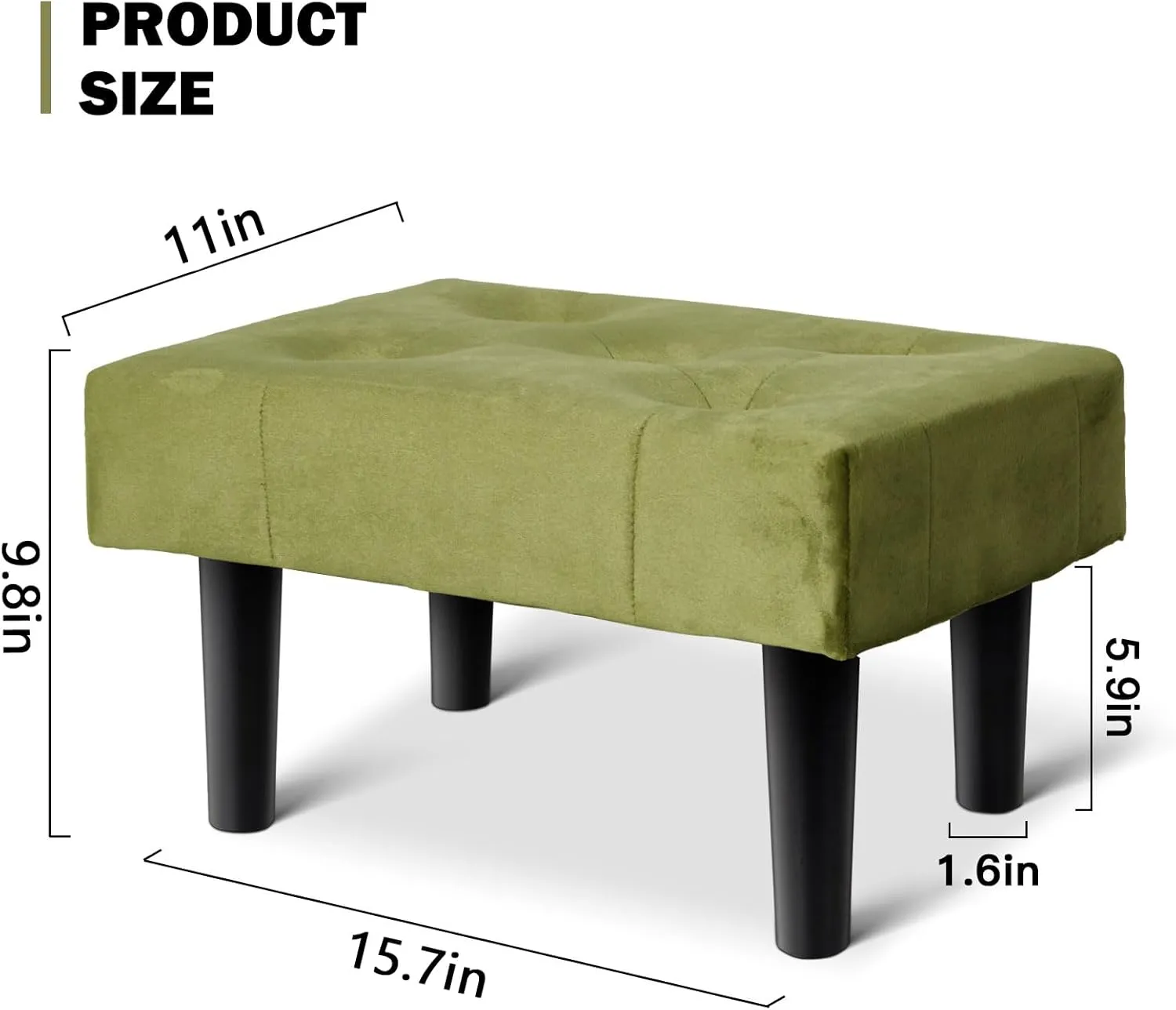 HOUCHICS Small Footstool Ottoman,Velvet Soft Footrest Ottoman with Wood Legs,Sofa Footrest Extra Seating for Living Room Entryway Office(Green 1PACK)