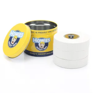 Howies Hockey White Cloth 3-Pack – Strong Grip, Long-Lasting Adhesive Stick Tape for Hockey, Lacrosse, Baseball - 1" x 24yds of Premium Sports Tape per Roll – Includes Free Tape Tin