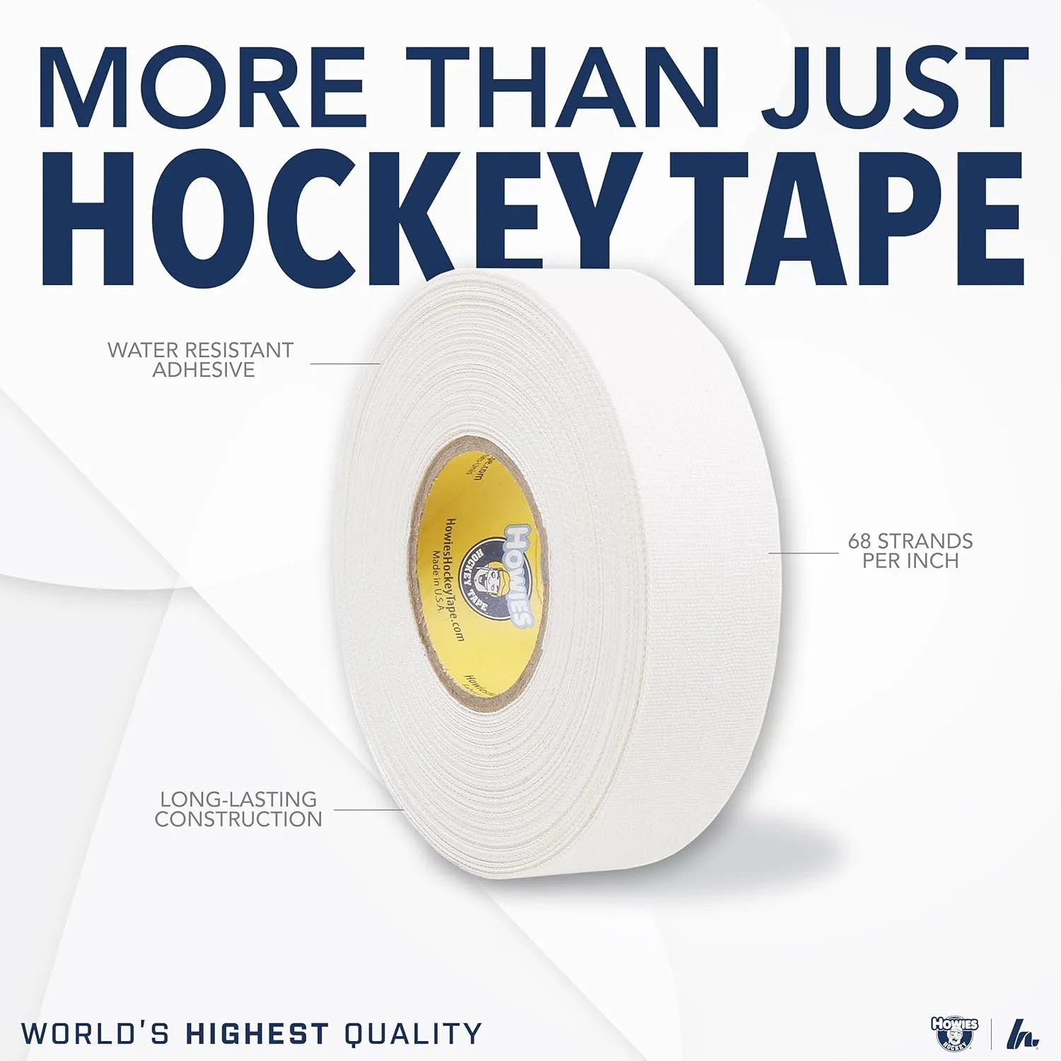 Howies Hockey White Cloth 3-Pack – Strong Grip, Long-Lasting Adhesive Stick Tape for Hockey, Lacrosse, Baseball - 1" x 24yds of Premium Sports Tape per Roll – Includes Free Tape Tin