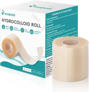 Hydrocolloid Roll for Wound Care, Hydrocolloid Patch Bandages with Self-Adhesive, Bed Sore Bandages, Highly Absorbent for Burn, Blister, Acne Care, Sterile and Waterproof (2in x 12ft)