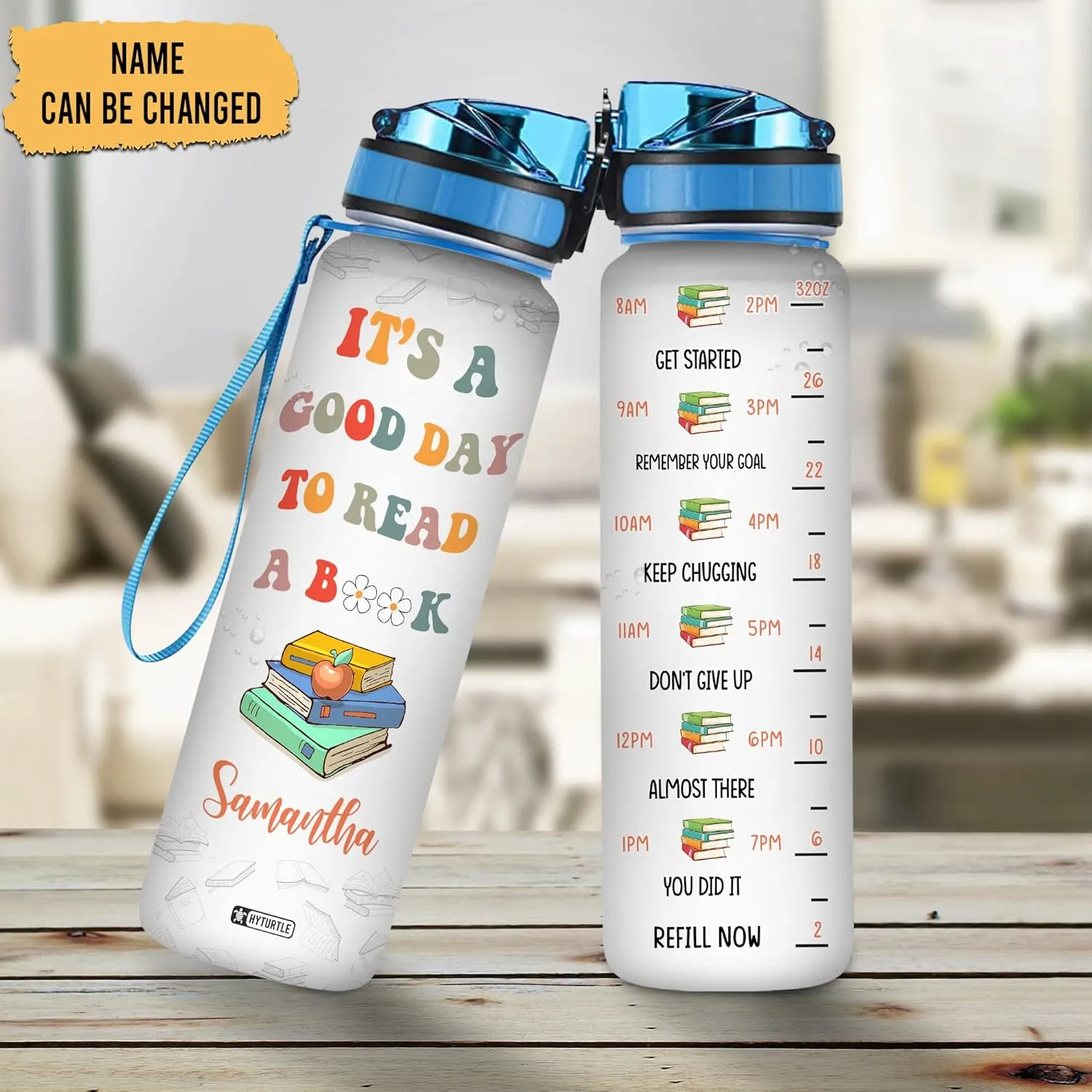 Hyturtle Personalized Book Lovers 32 Oz Liter Motivational Water Bottle, It's A Good Day Read Book Customized Water Bottle With Time Marker, Reading Lovers Gifts For Women On Birthday, Mother Day's