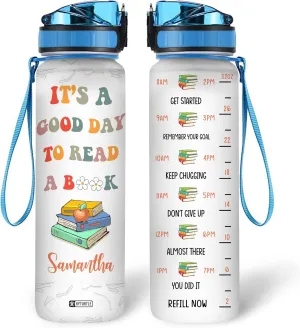 Hyturtle Personalized Book Lovers 32 Oz Liter Motivational Water Bottle, It's A Good Day Read Book Customized Water Bottle With Time Marker, Reading Lovers Gifts For Women On Birthday, Mother Day's